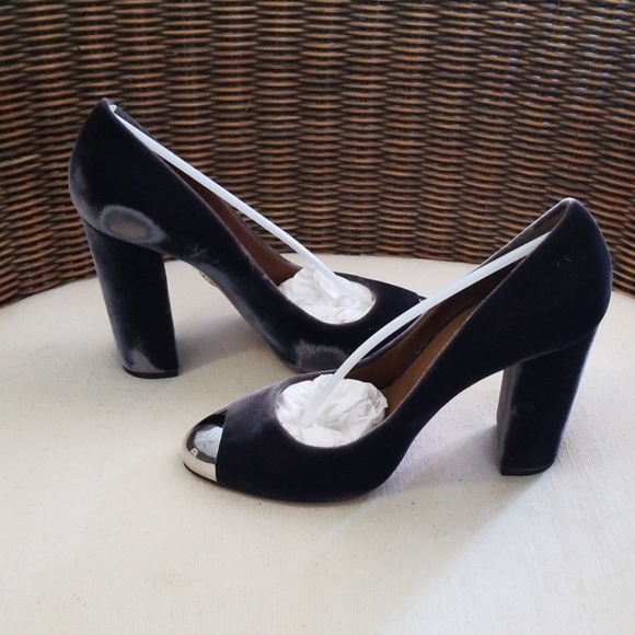 AQUAZZURA Silver Tip 4" Suede Block Heel Sz 7.5 - Picture 3 of 5